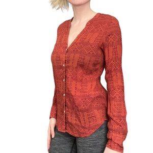 Lucky Brand Long Sleeve Button Up Aztec Print